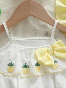 Ensemble de 2 pièces pour bébé fille: débardeur à volants avec nœud et motif ananas, short à volants ananas et chapeau de soleil. Tenue mode et polyvalente pour le quotidien, les fêtes et les sorties au printemps/été - Multicolore - Voir 4