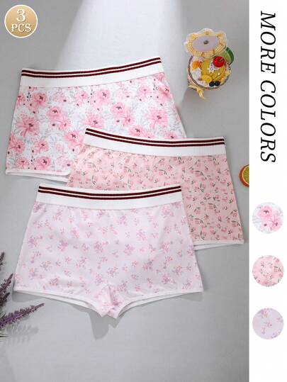 3pcs Women's Printed Hipster Panties, Comfortable Fabric, Pink Tone
