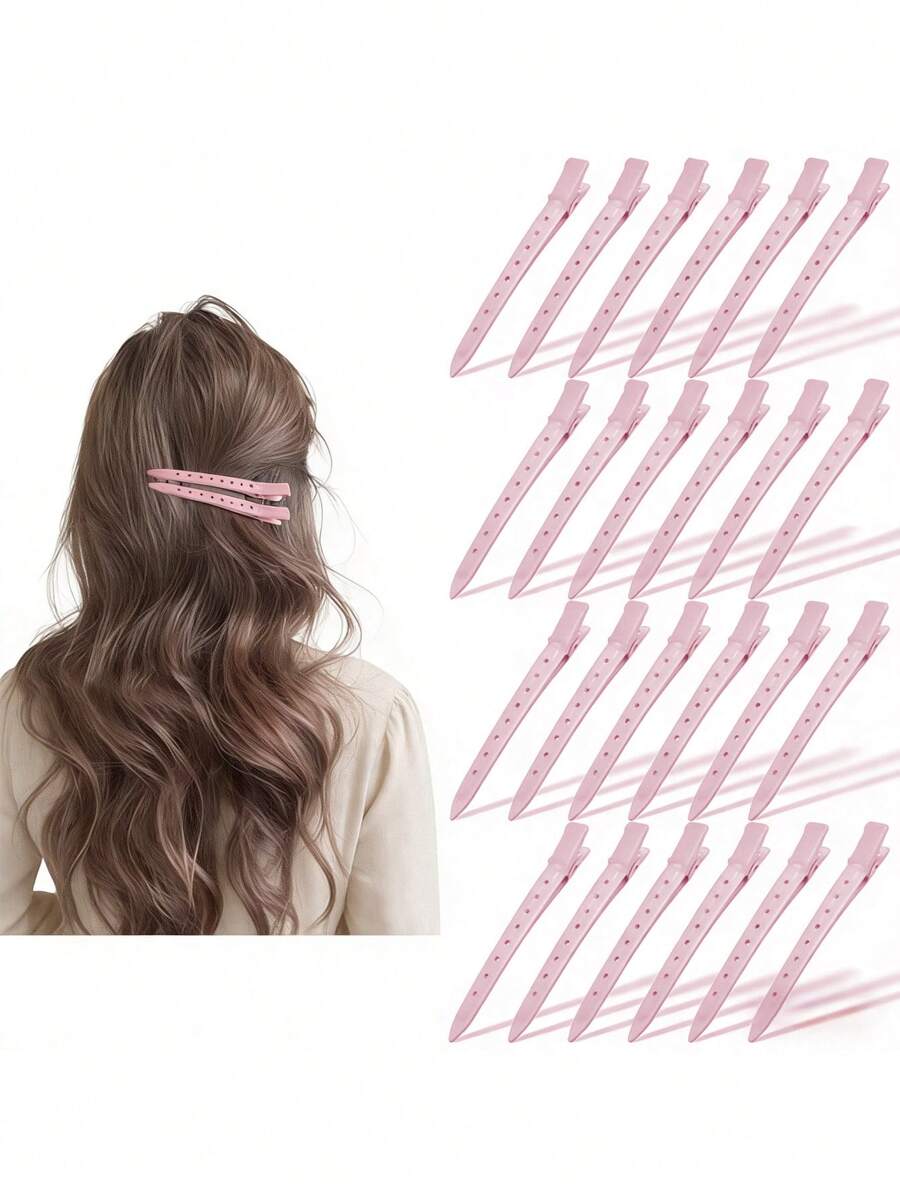 20pcs/10pcs/5pcs Women's Pink Alloy High-Quality Metal Asymmetrical Hollow Hair Clips, 8.8cm/3.46in, Simple Design, Sweet & Elegant, Princess Style, Vintage Palace Style, Casual Street Style, Minimalist, Suitable For Women's Daily Hair Styling, Decoration, Makeup, Commuting, Vacation, Travel, School, College, Party, Festival, Gift - Baby Pink - View 1