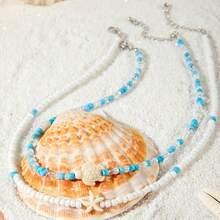 2pcs Set Fashionable Bohemian Beaded Necklace With Beach-Themed Turtle And Starfish Pendants, Casual Vacation Accessory, Party Gift For Women, Mixed-Color Beads, Random Assortment Of Colors And Sizes - Đa sắc - Xem 5