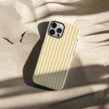 白色竖条纹图案时尚条纹美学手机壳 黄色夏季手机保护套 少女硬壳条纹 兼容 17 16 15 14 13 12 11 Pro Max 春季生日礼物 - 黃色 - 查看 3