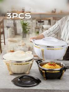 3升/7升/10升三件套保温餐盘套装，保温4-8小时，不锈钢保温容器，适用于冷热食物，自助餐/火锅保温碗套装，火锅餐具套装 - 黑色 - 查看 5