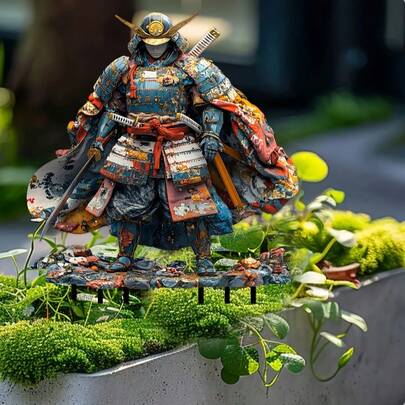 Art Deco Samurai Warrior Garden Stakes - Weatherproof Acrylic Outdoor Decor, Perfect Birthday Or Housewarming Gift, Lawn Ornament Garden Sign, Holiday Festive Decoration, No Battery Needed