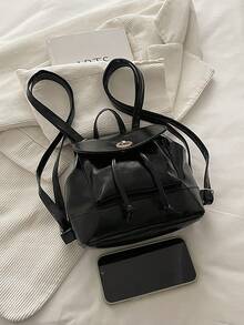 Women's Korean Style -Friendly College Backpack - Large Capacity Bookbag With Closure & Adjustable Strap, / Series Bag Suitable Travel, - Black - View 2