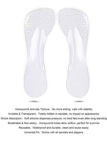 QKC 2Pcs Invisible Silicone Sandal Insoles, Honeycomb Anti-Slip Pads For Summer - Clear - View 2