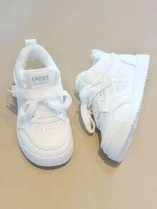儿童跑步鞋，时尚百搭软底软皮防滑男女童休闲运动鞋，春秋季 - 白色 - 查看 3