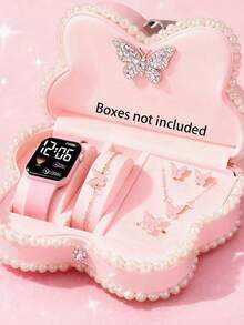 6/1 优雅女孩精致时尚心形图案电子手表，适合女孩佩戴。可搭配蝴蝶首饰套装，如项链、手链、戒指和耳环。 - 彩色 - 查看 2