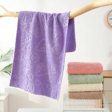 Cute Bear & Flower Embossed Bath Towel - Soft Absorbent Coral Fleece Face Towel, Adult Hand Towel, Double-Layer Gauze Small Towel, Ultra-Soft Washcloth, Suitable For Bathroom & Cleaning, Premium Gift Towel, SPA Towel, Face Towel, Towel, Luxury Bath Towel, Wedding Season Gift, Mother's Day Gift, Father's Day Gift, Gift For Family And Friends - Multicolor - View 4
