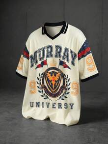 Men's Murray Letter Eagle Striped Slim Fit Polo Shirt, Casual Street Style, Loose Fit, Comfortable Jersey Fabric, Summer - Multicolor - View 3