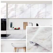 1 Roll Of Light Luxury White Gold Marble Patterned Self-Adhesive Wallpaper, Waterproof And Oil Resistant, Kitchen Countertop Wall Stickers, Bathroom Furniture Renovation Wallpaper, Vinyl Wall Contact Paper, Thick And Durable Wallpaper Easy To Match Removable Wallpaper. 15.7inx39.3/118.1/196.8in - A - View 2