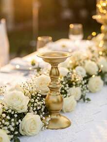 1 Peça/1 Conjunto de Suportes de Vela Romanos de Metal Fosco, Suportes de Vela Estilo Vintage, Para Decorações de Mesa de Centro em Casa, Centros de Decoração de Restaurante, Decorações de Quarto, Decorações Domésticas, Decorações de Vela de Casamento, Decorações de Mesa de Jantar - Dourado - Visão 12