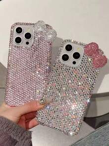 1个奢华闪亮水钻3D蝴蝶结手机保护壳，兼容 11/12/13/14/15/16/17/Pro Max，粉色 - 粉色 - 查看 4