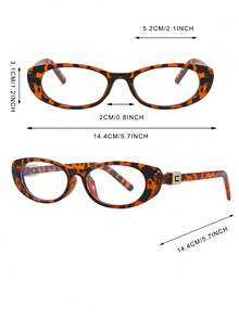 1副女士小椭圆形镜框复古个性化极简主义透明镜片眼镜 - 豹紋 - 查看 4