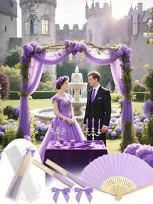 1/3/15/30件/組，紫色紙扇，紫色竹製摺疊扇，手持扇，紙摺疊扇，夏季紫色系列婚禮伴手禮扇，女士摺疊扇，紫色蝴蝶結扇，透明收納袋，婚禮派對裝飾。適用於新娘派對伴手禮、生日派對禮物、伴娘拍照道具。 - 紫色 - 查看 3