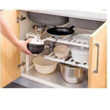 HappyWare 1 pieza ampliable fregadero estante Estante , ajustable cocina Organizador bajo tarja ajustable color blanco - Blanco - Ver 2