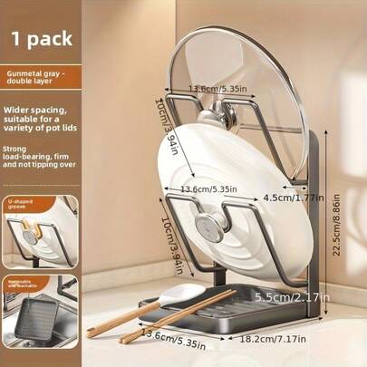 1 Stück Topfdeckel-Halterung aus Kohlenstoffstahl. Multifunktionales Küchenregal, freistehender Schneidebrett-Halter, ohne Installation, spart Küchenplatz. Ästhetische Küchenaufbewahrung mit Abtropfschale.