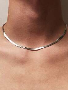 1pc Stainless Steel Rose Gold Chain Necklace - Silver - View 9