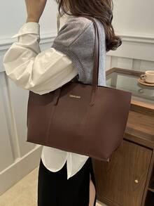 复古简约时尚通勤手提包，女士大容量单肩包，2024新款 - 咖啡 - 查看 2