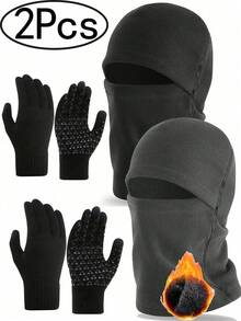 Unisex Ski Mask + Gloves, Fleece Balaclava Ski Mask, Winter Windproof Balaclava Scarf Neck Warmer Ski Cap Head Warmer - A - View 15