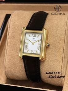 Pablo Raez 1pc 18K Gold Ladies Classic Wristwatch Rectangle Golden Plated Non Tarnish Color Vintage Women Watch Stainless Steel Square Top Brand New Design Dress Quartz Clock Elegant Retro Lady Watch Fashionable White Face With Real Bar &Roman Numeral Scales High Quality AAA Girls Students Popular Wristwatch Comfortable Brown - 均碼 - 查看 16