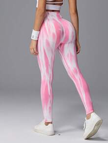 YZFRF Stretchy High-Waisted Tie-Dye Leggings, Suitable For Both Fitness Activities And Everyday Wear - Pink - View 10