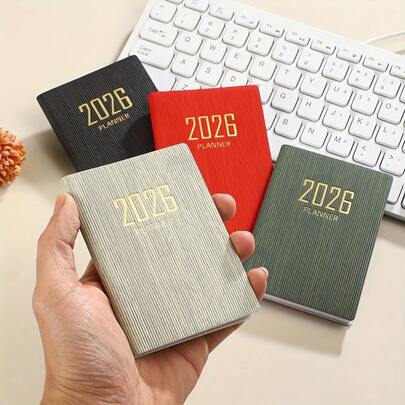 1pc A7 Size 2026 English Planner, Mini Portable Pocket Planner, 64 Sheets 128 Pages Thin Weekly Planner Notebook, 365 Days Daily Planner Calendar, PU Leather A7 Small Notebook, 4.17*3.07 Inches (Random Color)