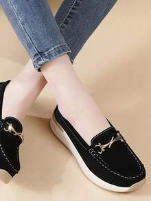 女士马衔扣厚底乐福鞋休闲平底鞋 - 黑色 - 查看 3