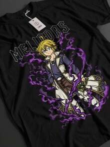 Seven Deadly Sins Shirt Meliodas Tshirt Ban-Shirt Escanor Top Anime Unisex Tee - 黑色 - 查看 1