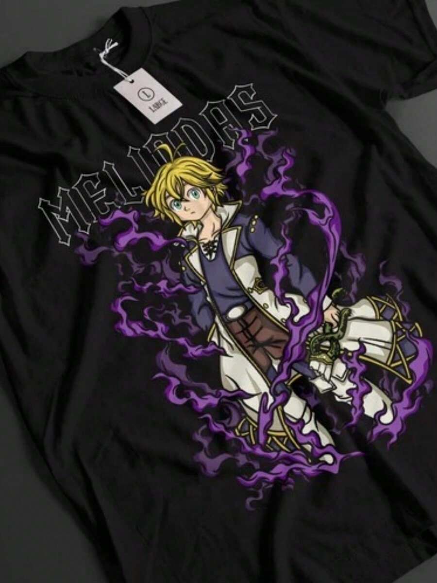 Seven Deadly Sins Shirt Meliodas Tshirt Ban-Shirt Escanor Top Anime Unisex Tee - 黑色 - 查看 1