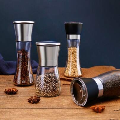 200ml-300ml Capacity Manual Spice Grinder, 360 Degree Adjustable, 304 Stainless Steel Construction, Suitable For Black Pepper, Sichuan Peppercorn And Sea Salt, Comes With Shaker Bottle, European, American And French Styles, Suitable For Home And Outdoor Barbecue