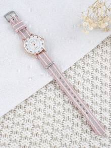 1件帆布材质女孩卡通图案数字儿童手表，适合返校季 - 粉色 - 查看 3