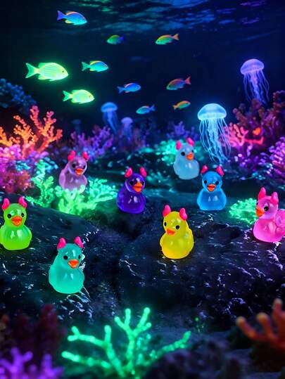 10 piezas Patos de resina luminosos en miniatura, figuras de patos con cuernos que brillan en la oscuridad | Decoración para jardín de hadas DIY, terrario de vidrio, adornos para fiesta de Halloween, manualidades de paisaje en miniatura, accesorios para jardín al aire libre, decoración para el salpicadero del coche, regalos para fiestas de cumpleaños (color aleatorio)