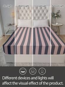 1件100%纯棉床笠，条纹水洗棉，天然质感，柔软舒适，适用于30厘米厚床垫，男女通用宿舍床上用品，学校宿舍装饰，简约卧室装饰 - 彩色 - 查看 7