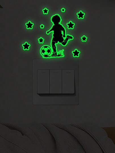 1件新款男孩足球夜灯墙贴，背面自带粘胶，家居装饰，女孩篮球荧光开关墙贴，墙贴