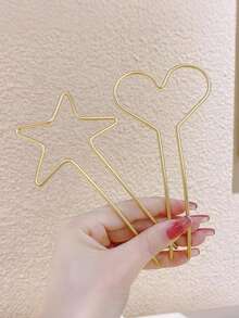2pcs Minimalist Metal Hair Clips - Star, Heart, Lightning Bolt Shaped U-Pins | Women's Everyday & Party Hair Accessories, Bun Extension, Hair Styling Pins - Gold - View 2