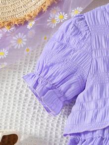 女童休闲泡泡袖公主裙，宽松飘逸长款连衣裙，简约时尚，适合春夏穿着 - 紫丁香色 - 查看 5