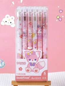 6支/套紫色郁金香可擦凝胶笔，带可爱橡皮擦，学生、女生、办公室和学校必备文具，返校用品 - 紫色 - 查看 7