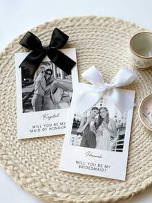 1/3pcs Customized Photo & Text Bridesmaid Proposal Cards, Minimalist Style Bridesmaid Proposal Card Template With Bow, Will You Be My Bridesmaid Cards - Multicolor - View 5