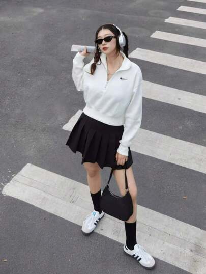  Nike Sportswear Phoenix Fleece Solid Color Logo Embroidered Half-Zip Half-Open Hoodie Women's Canvas White