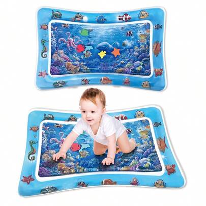 1pc Children's Slap & Pat Water Mat, Crawling Training Pad With Cute Animal Pattern, Includes Air Pump And Storage Bag, Thick Infant Inflatable Climbing Mat, Promotes Baby's Prone Position And Sensory Development, Suitable For Babies 1 Year Old And Above, Unisex Water Toy, Fun Gift For Children's Birthday And Summer