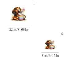 1片可熨烫可水洗的喝咖啡小狗热转印贴片，适用于T恤、牛仔裤、毛衣、手提包、枕头、靠垫等。 - L - 查看 3