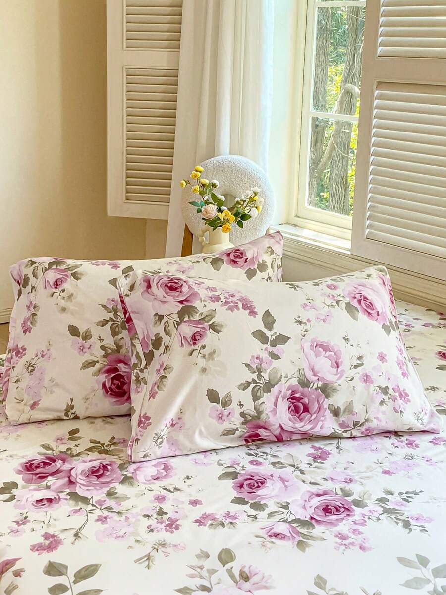 1pc/2pcs/4pcs Floral Print Pillowcase, Breathable Soft Comfortable, Envelope Closure Suitable For Bedroom Sofa Home Decor, Retro Style Bedroom Living Room Home Decor, Pillow Insert Not Included, Suitable For All Seasons - Multicolor - View 1