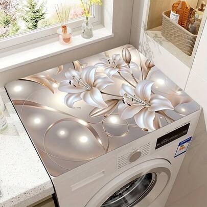 1pc Floral Print Tableware Drying Mat, Washing Machine Top Protective Cover, Daily Decorative Drying Pad, Countertop Absorbent Placemat, Quick-Drying Refrigerator Mat With Water Absorption Function, Microwave Oven Protection Cover Cushion For , Modern Washer And Dryer Top Covers Suitable For Laundry Rooms And Kitchens
