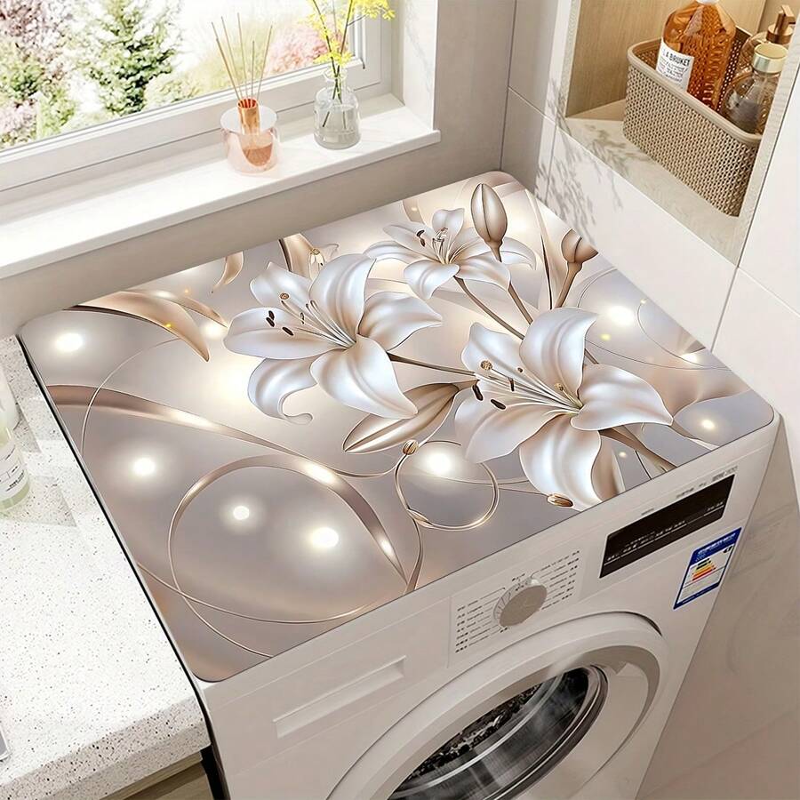1pc Printed Dish Drying Mat, Washing Machine Top Cover, Daily Decor Drying Mat, Countertop Absorbent Pad, Quick-Dry Fridge Mat With Absorbency, Microwave Oven Protective Cover, Suitable For Modern Laundry Room And Kitchen Washer And Dryer Tops