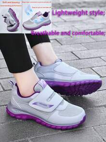1 Pair Women's Elegant Hook And Loop Fashion Casual Sneakers, Lightweight, Breathable, Comfortable For Indoor/Outdoor, All Season Wear, Leisure, Travel, Walking - Dusty Purple - View 5