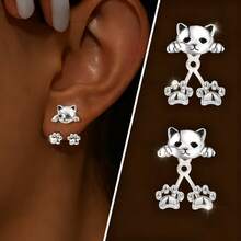 1 Pair Cute Sweet Cat Paw Pet Back Hanging Earrings, Women's Earrings, Suitable For Women's Daily Wear, Parties, Dates, Birthday, Valentine's Day Gifts For Women - 彩色 - 查看 2