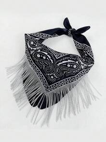 1件女士波西米亚风流苏方巾，仿钻石穗饰，适合派对、婚礼、街头等场合 - 彩色 - 查看 3