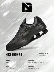 Nike Shox R4 Black Bright Crimson– Men's Lifestyle Sneakers – Shoes For Man -Vintage-Spring & Summer-Inspired Running Shoes, Shock-Absorbing Comfort, Gym To Streetwear Casual Wear-Easter Gift–HQ1988 001 - Black/Bright Crimson - 查看 6