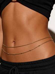 2件套 时尚双层球链女士腰链，沙滩身体链，性感腰链，夏季沙滩饰品 - 簡約原子鏈2條 - 查看 1