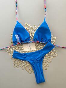 Swim 2 Pieces Geometric Pattern Drawing Tropical Flower Print Casual Cute Elegant Sexy Bohemian Sash Bikini Beach Vacation Spring And Summer Season Women's Set Beach Wear Beach - Purple - View 3